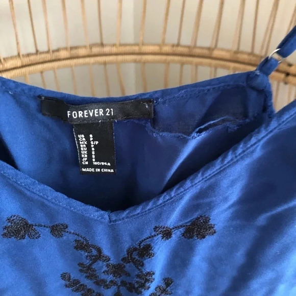 Forever21 blue with black embroidered romper - Picture 2 of 7